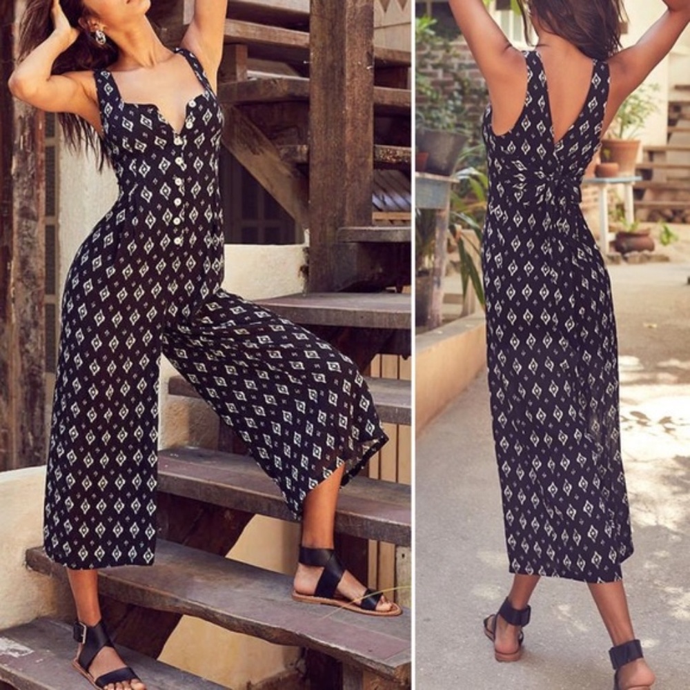 Silence + Noise Button Down Printed Jumpsuit UO